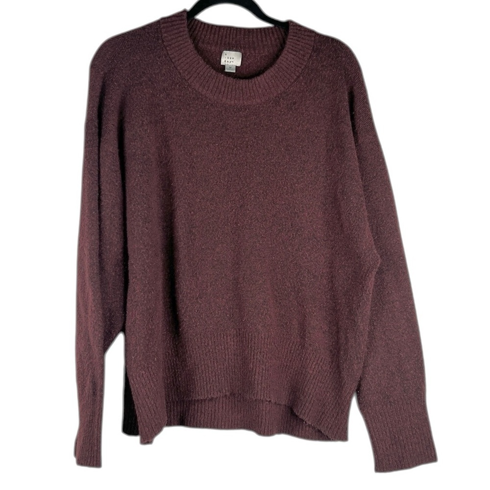 A New Day Burgundy Knit Fall Winter Classic Crew Neck Long Sleeve Sweater Size M